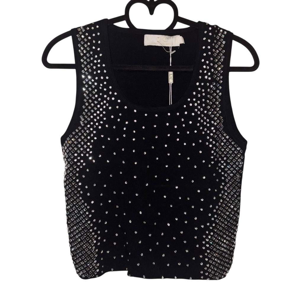 Lizette Collection Black Rhinestone Knit Tank Blouse Women's XL